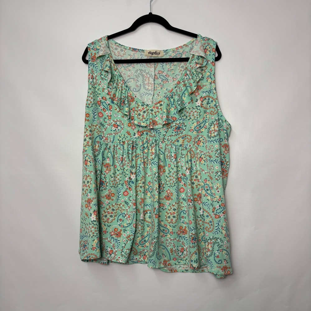 Haptics by Holly Harper Floral Ruffle Babydoll Tank Top Mint Green 2XL Plus Size